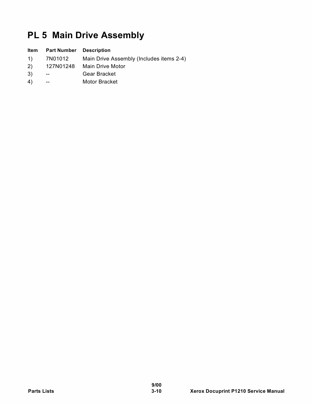 Xerox DocuPrint P1210 Parts List Manual-2